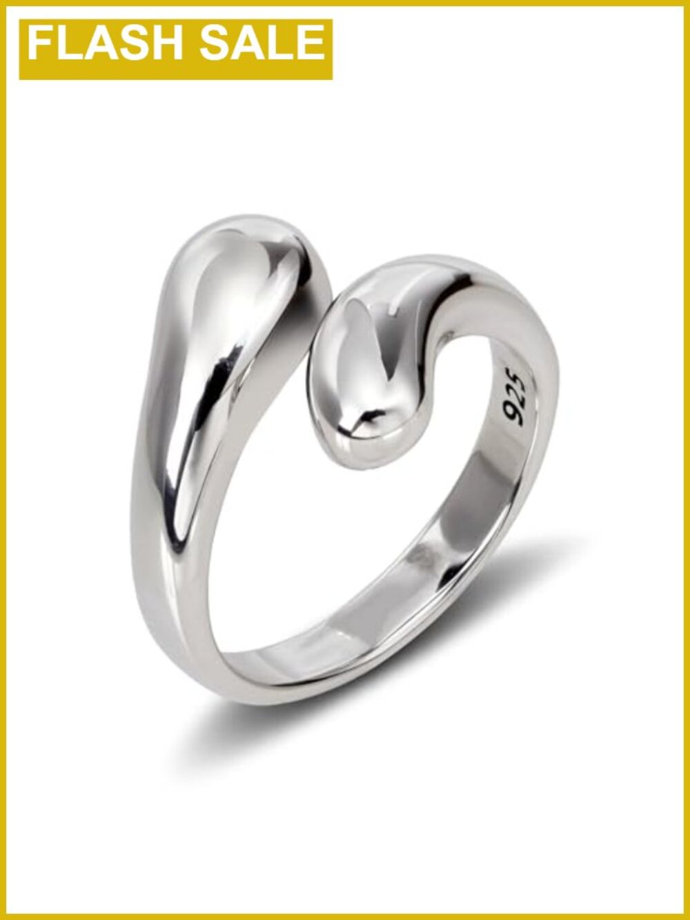 Chunky Adjustable Silver Teardrop Dome Open Ring Stackable Minimalist